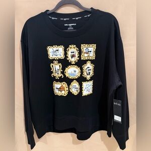 Karl Lagerfeld Black Sweatshirt with Gold Graphic Frames